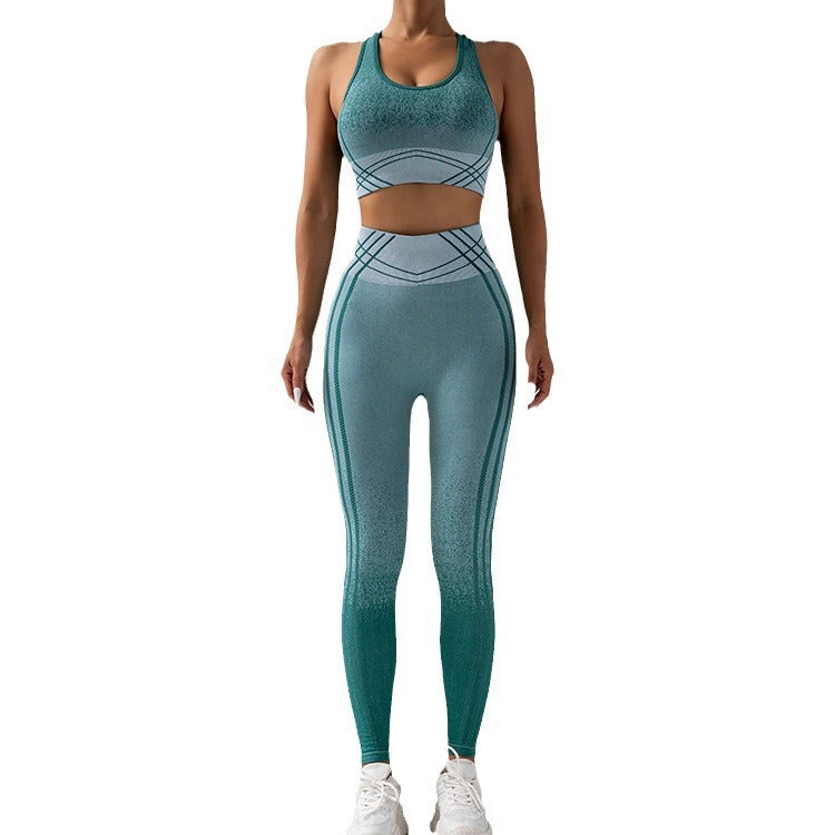 Seamless Gradient Tie Dye Sports Bra with Removable Pads and High Waist Leggings Set for Women for Yoga Fitness and Everyday Wear