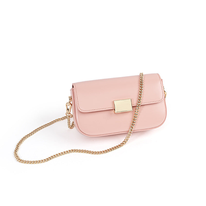 Chic Korean Inspired Unique Tofu Shaped Crossbody Bag Genuine Leather Women's Shoulder Bag with Versatile Chain Strap and Mini Square Design