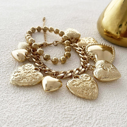 Stylish Hip-Hop Punk Layered Heart Pendant Bracelet - Versatile Double Chain Design for Trendy Women