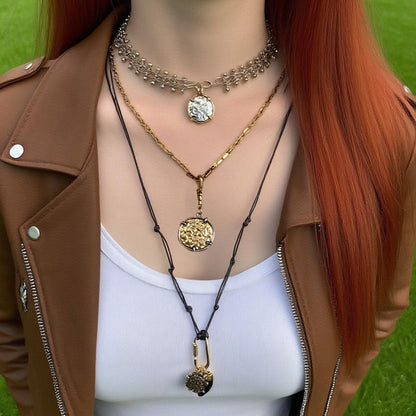 Trendy Multi-Layer Geometric Alloy Badge Pendant Necklace - Cool Chic Style for Unique Fashion Statements