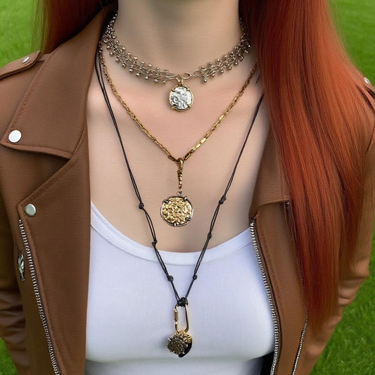 Trendy Multi-Layer Geometric Alloy Badge Pendant Necklace - Cool Chic Style for Unique Fashion Statements