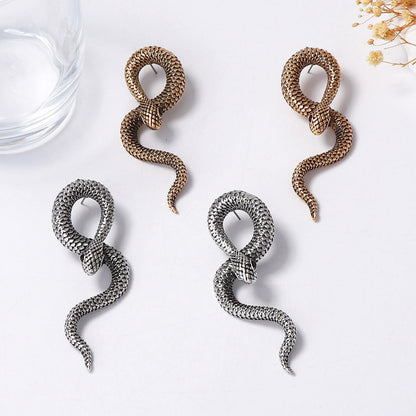 Unique and Creative Exaggerated Alloy Snake-Shaped Earrings for Women - Trendy Statement Jewelry for a Chic Look