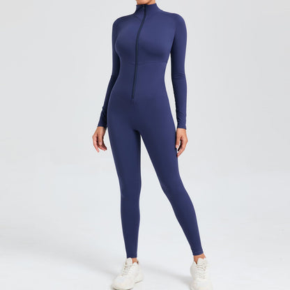 High Strength Compression Zipper Long Sleeve Yoga Bodysuit with Tummy Control for Intense Fitness Workouts