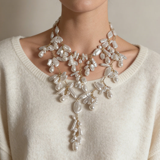 Elegant Spring Duo Set: Unique Irregular Faux Pearl Necklace for Women - Stylish Layered Baroque Design for Chic Occasions