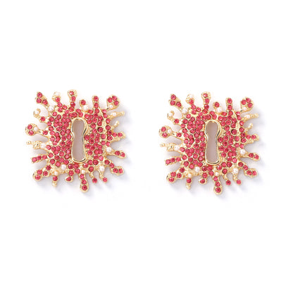 Elegant French Vintage-Inspired Alloy Earrings with Full Rhinestone Lock and Keyhole Detail – Chic, Lightweight Luxury for Stylish Women
