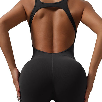 Women's 2 Color Stretchy Backless Flare Jumpsuit for Yoga Running and Fitness Training Comfortable Workout Apparel