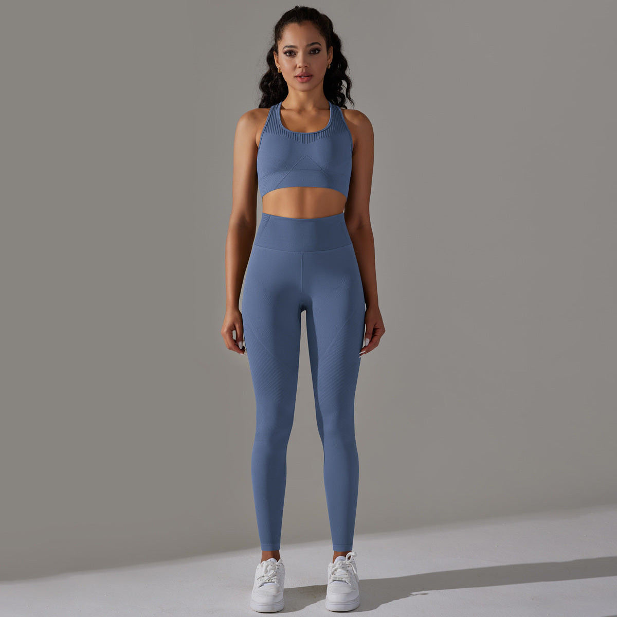 Seamless Knitted Jacquard High Waisted Sports Vest and Butt Lifting Leggings Yoga Set for Women for Fitness Gym and Athleisure Activities