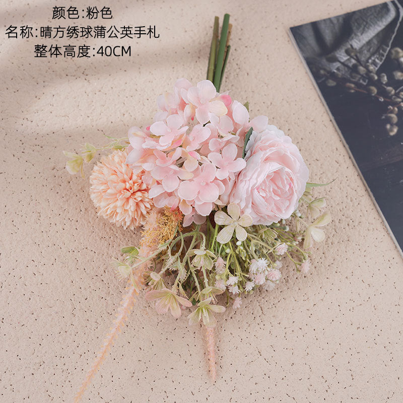 Elegant Bright Hydrangea and Dandelion Faux Flower Bouquet for Home Décor - Perfect for Wall Art and Decorative Displays | CF01304