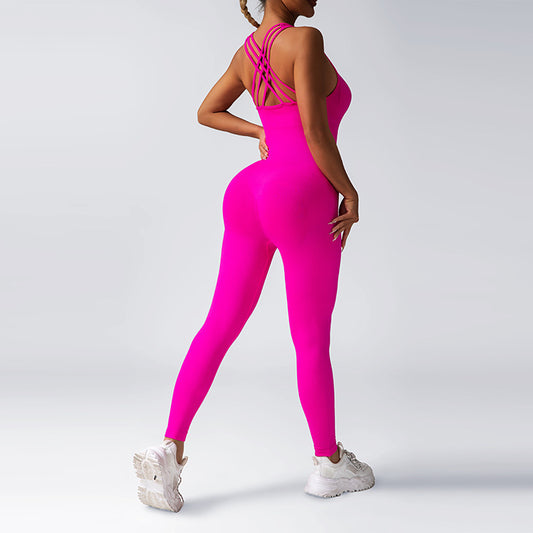 Seamless Cross Back Yoga Jumpsuit for Women Flattering Peach Butt Design for Workouts Fitness Activewear