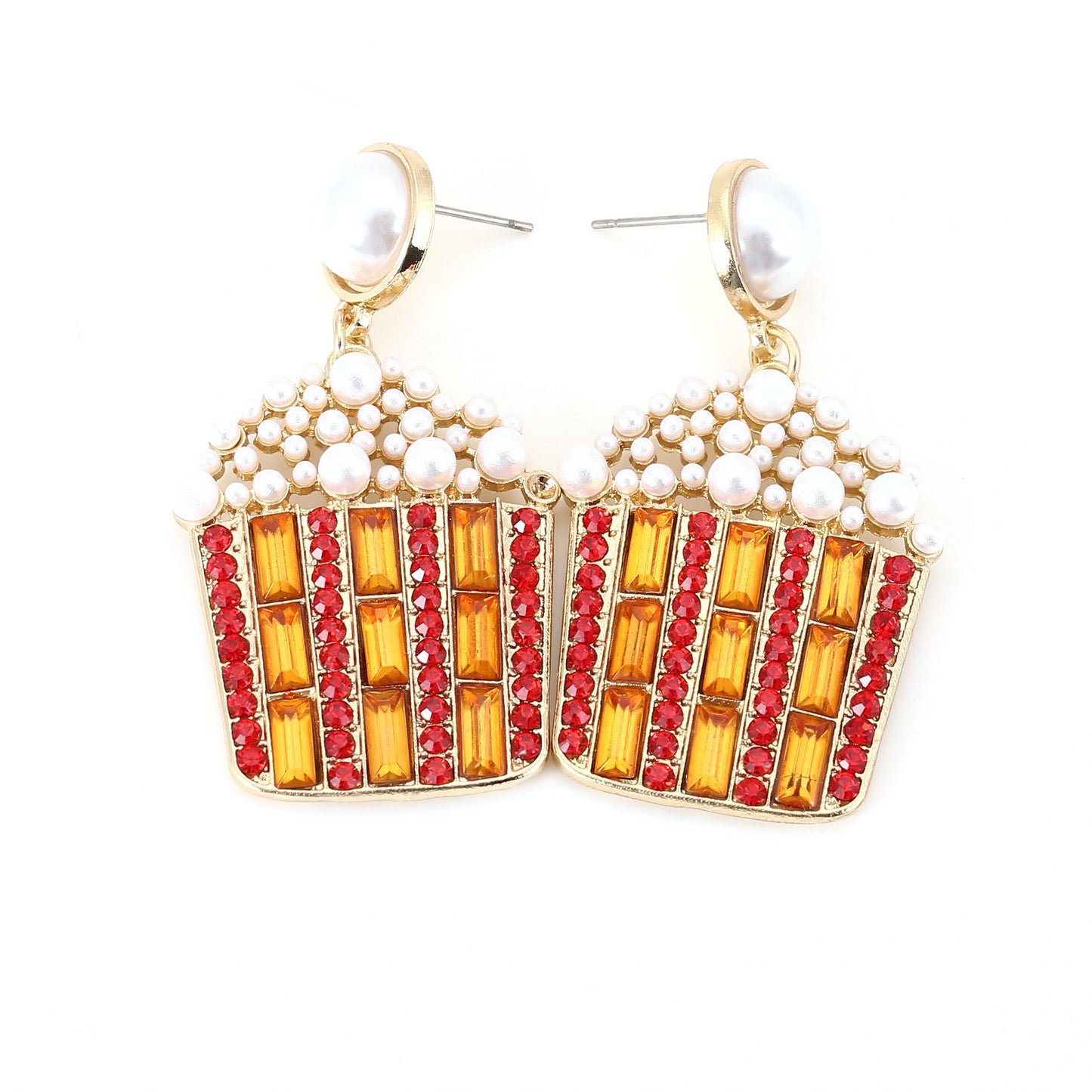 Exquisite Geometric Pearl and Gemstone Popcorn Earrings with Dazzling Colorful Diamond Accents – Unique and Bold Fashion Statement