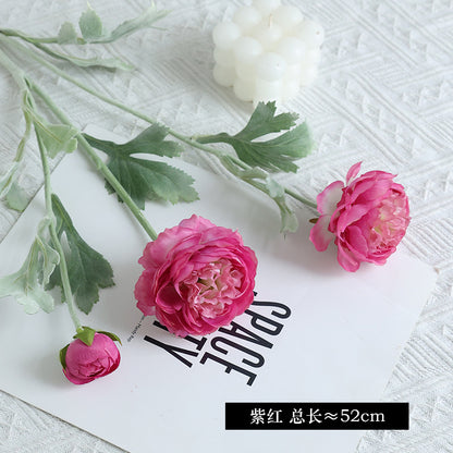 Faux Peony Bouquet with Velvet Finish – Stunning 3-Head Lotus Flower for Elegant Home Décor and Decorative Accents