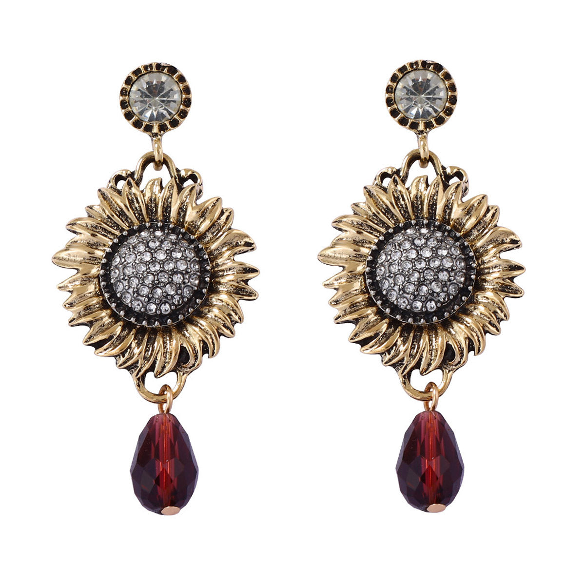 Elegant Vintage Bohemian Zircon Sunflower Drop Earrings - Exquisite, Versatile Design for Effortless Style
