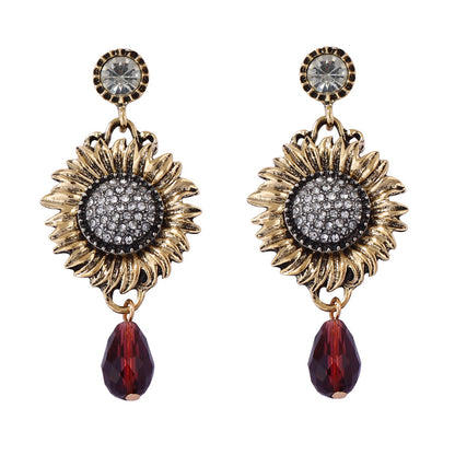 Elegant Vintage Bohemian Zircon Sunflower Drop Earrings - Exquisite, Versatile Design for Effortless Style