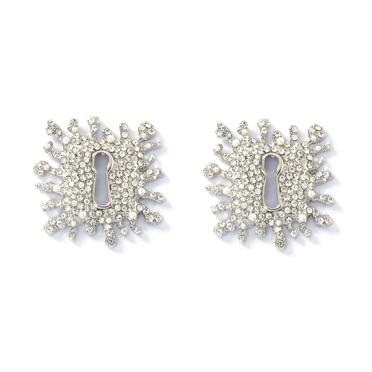 Elegant French Vintage-Inspired Alloy Earrings with Full Rhinestone Lock and Keyhole Detail – Chic, Lightweight Luxury for Stylish Women