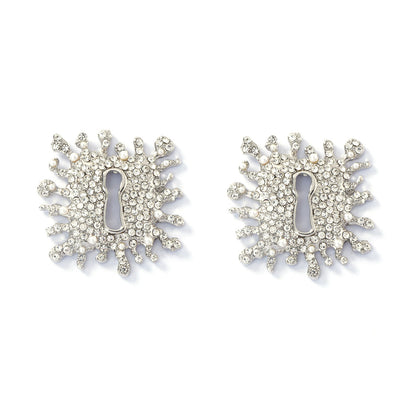 Elegant French Vintage-Inspired Alloy Earrings with Full Rhinestone Lock and Keyhole Detail – Chic, Lightweight Luxury for Stylish Women