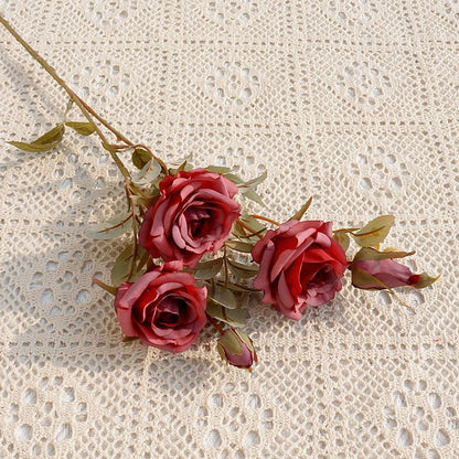 Realistic Faux Flower Faux Rose Bouquet - 2-Branch Autumn-Inspired Edged Roses for Valentine's Day, Weddings, Home Decor, and Photography Props