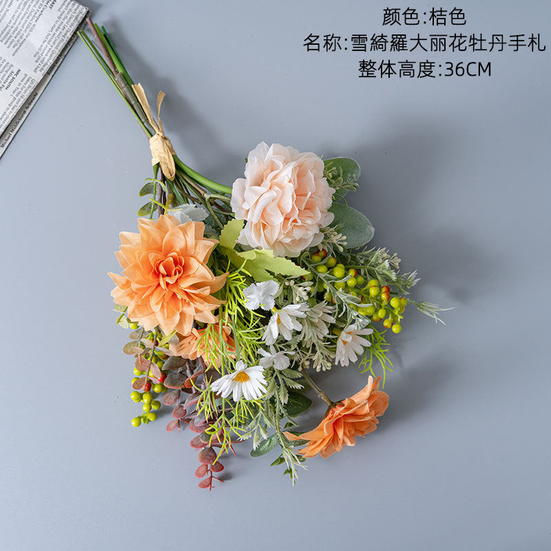 Elegant Faux Peony and Dahlia Bouquet for Home Decor and Wedding Celebrations – Stunning Wall Decor, Handcrafted, CF02034