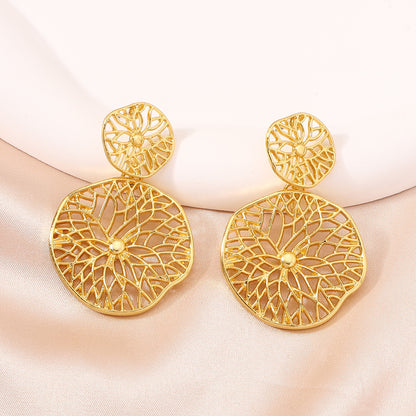 Stylish Vintage-Inspired Hollow Metal Geometric Circle Drop Earrings for Women - Unique Creative Design Perfect for Any Occasion