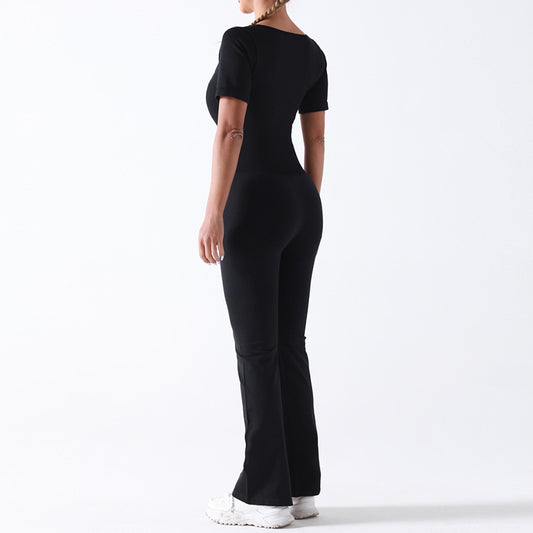 Seamless No Pad Autumn Winter Long Sleeve Bodysuit with Wide Legged Pants Yoga Jumpsuit for Enhanced Comfort and Flexibility