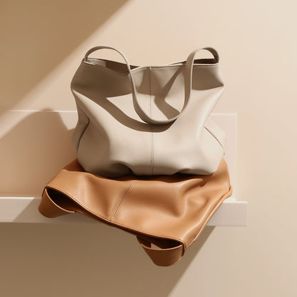 and Spacious Genuine Leather Tote Bag Soft Chic Shoulder Bag for Effortless Everyday Elegance