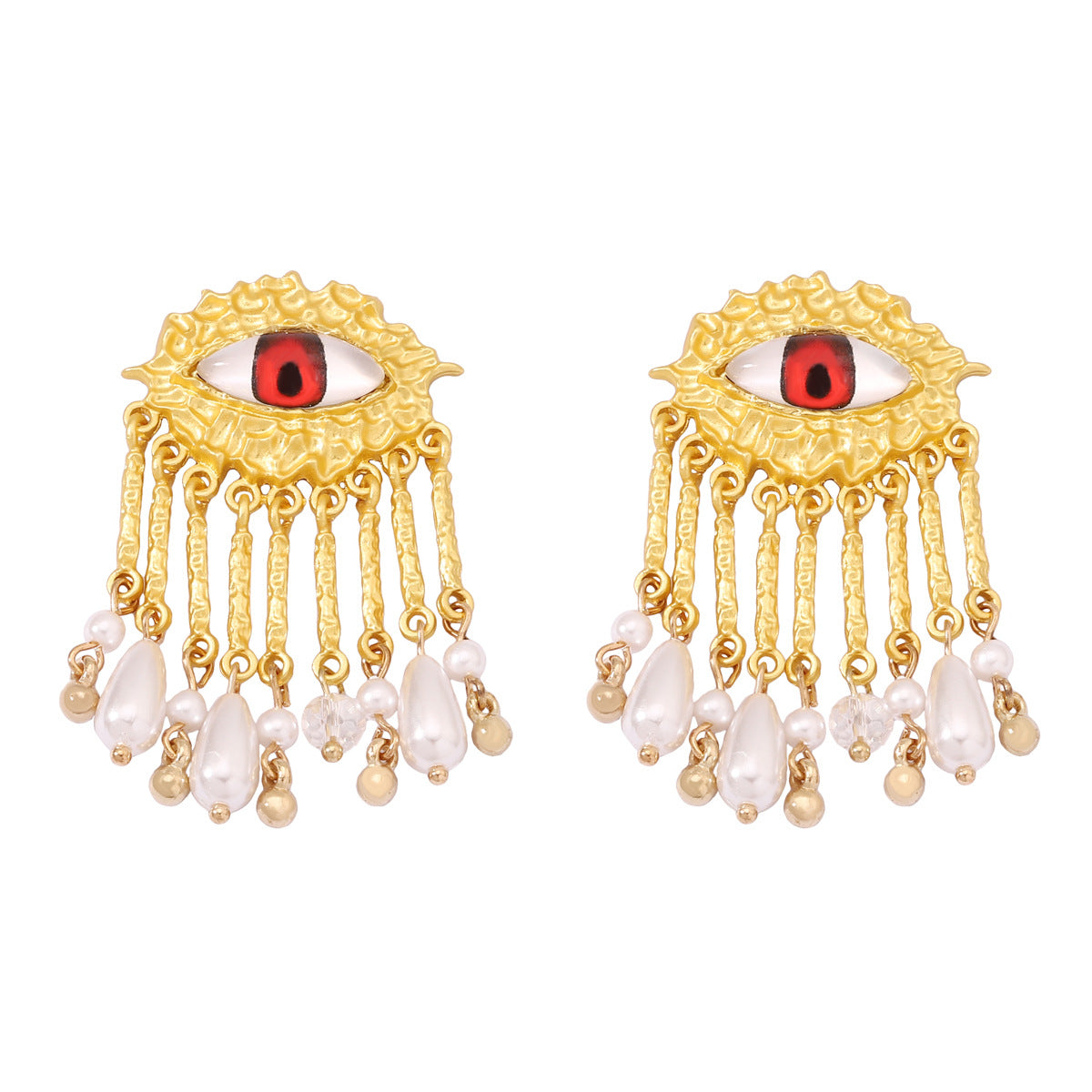Chic Geometric Pearl Tassel Earrings with Eye Design - Elevate Your Style with Unique Textures and Stunning Elegance for Women
