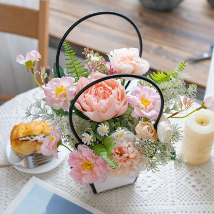 Elegant Artificial Peony Flower Basket Set – Stunning Wedding Handheld Bouquets & Wall Décor – Perfect for Celebrations and Home Décoration - Model CF01468