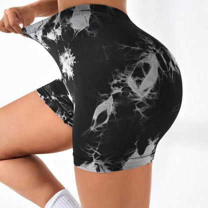 High Waisted Tie Dye Seamless Yoga Shorts for Enhanced Support and Style for Running and Fitness Workouts