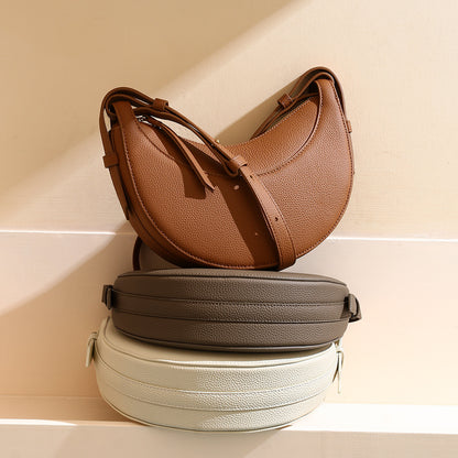 Genuine Leather Women's Fashion Shoulder Bag Chic and Versatile Lychee Texture Crescent Crossbody Bag with Large Capacity for Everyday Elegance