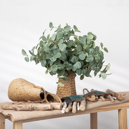 Removable Two-Section Eucalyptus Branch - INS Style Realistic Home Decor & Wedding Faux Flowers MW61216 - Perfect for Elegant Arrangements and Seasonal Decor