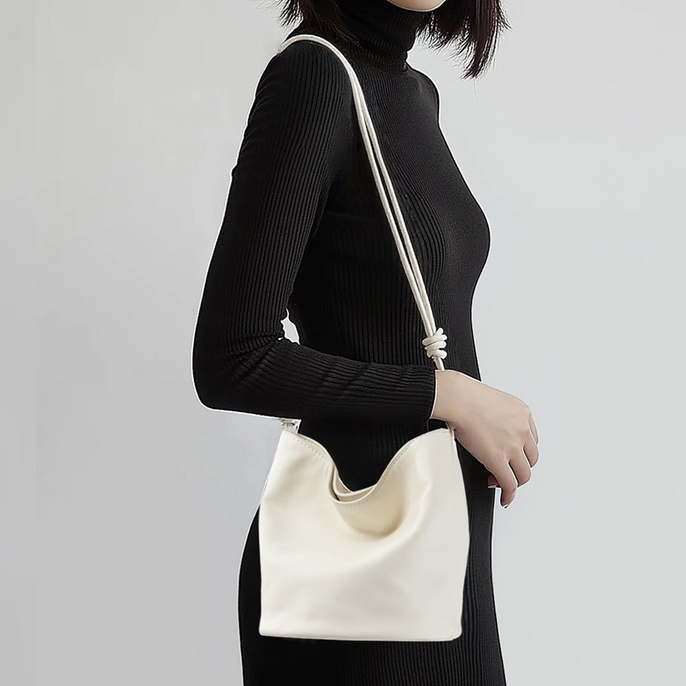 Spring One Shoulder Bag for Women Grain Leather Crossbody Bucket Bag
