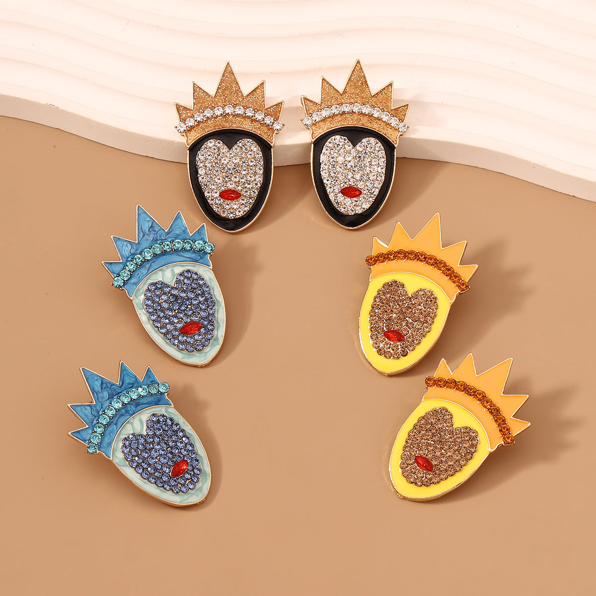 Elegant Crown Design Enamel Earrings with Rhinestones - Versatile and Trendy Earrings for Women