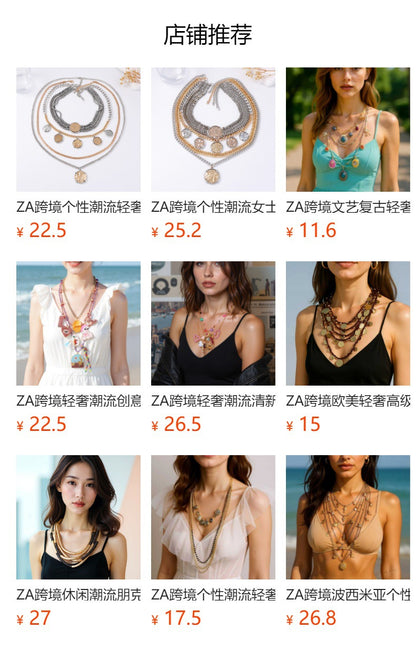 Chic and Luxurious Multi-Layered Geometric Pendant Chain Necklace – Unique Alloy Design for a Statement Look