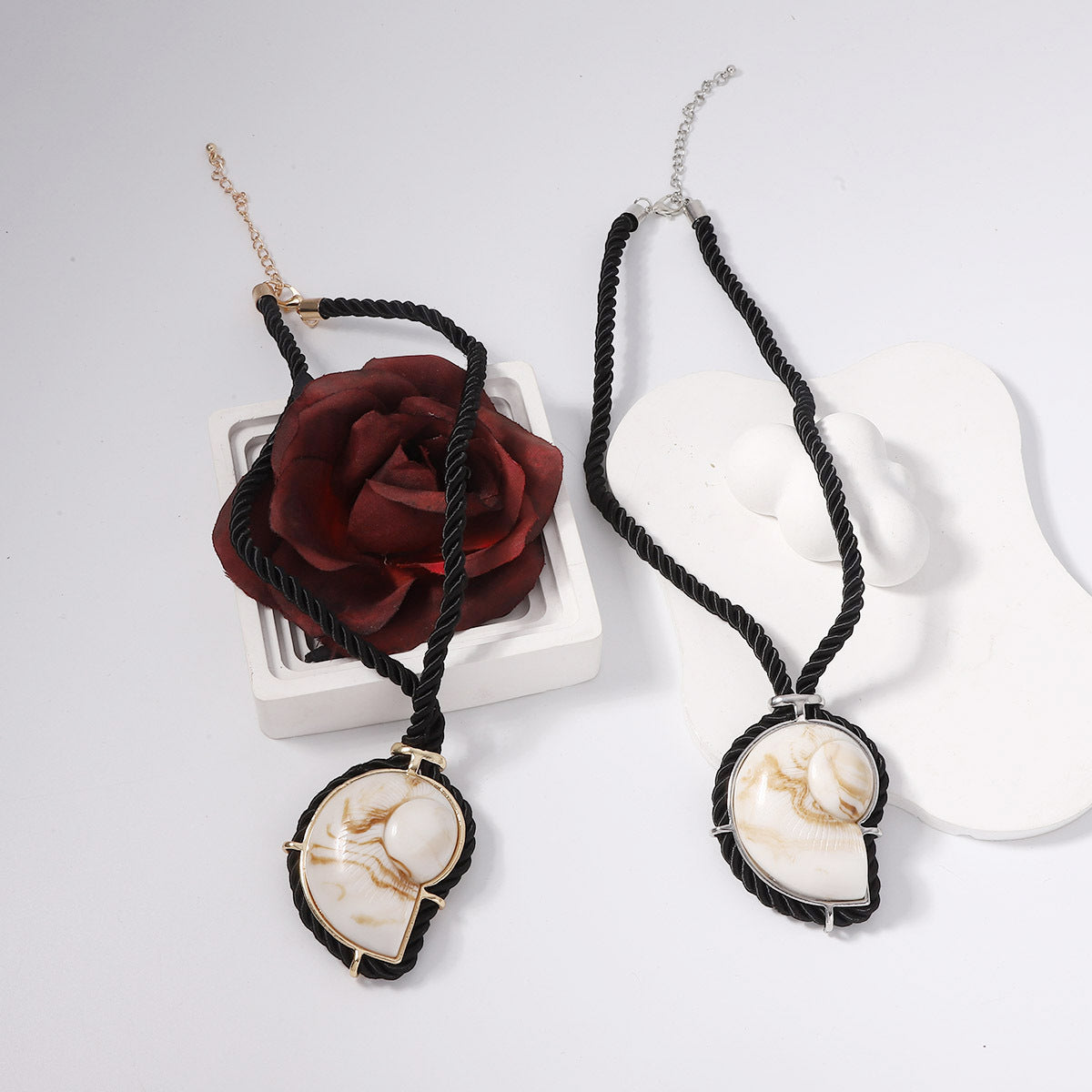Summer Collection: Unique Black Braided Seashell Pendant Necklace with Ocean-Inspired Resin Art – Perfect for Beach Getaways