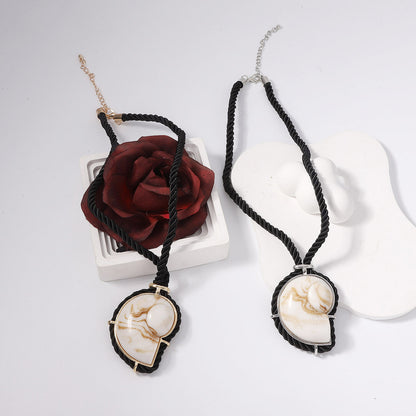 Summer Collection: Unique Black Braided Seashell Pendant Necklace with Ocean-Inspired Resin Art – Perfect for Beach Getaways