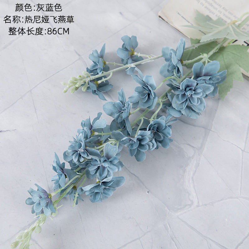 Realistic Delphinium Faux Flowers for Home Décor - Elegant Wedding Bouquet with Decorative Rose Wall Accents - INSMW93001