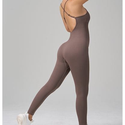 Seamless High Stretch Yoga Jumpsuit with Cross Back Design Fit for Outdoor Activities Running and Comfortable Workout Gear