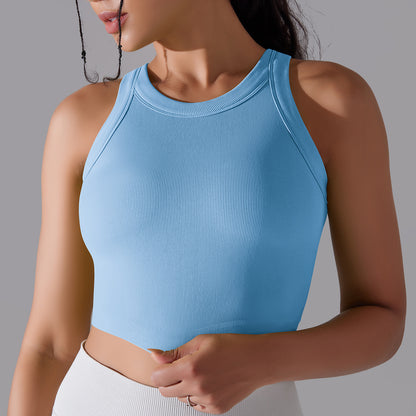 Seamless Ribbed Sports Yoga Tank Top with Built In Cups Comfortable and No Show Fitness Bra for Support