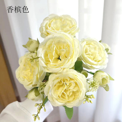 Stunning 5-Head Spring Peony and Korean-Style Faux Rose Bouquet - Perfect for Home Decor, Weddings, and Special Occasions