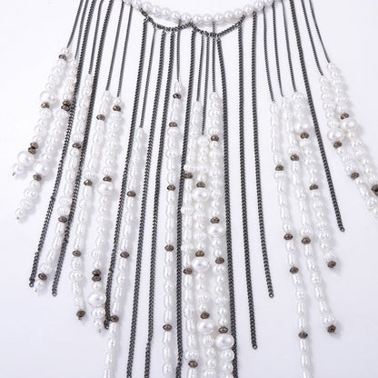 Elegant Bohemian Luxe Statement Necklace with Layered Pearl-Effect Cascade Pendants – Perfect for Glamorous Occasions