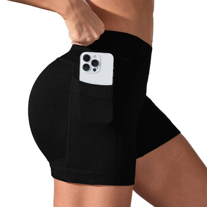 High Waisted Seamless Peach Butt Lifting Yoga Shorts with Pockets Stretchy Comfortable and for Running or Gym Workouts