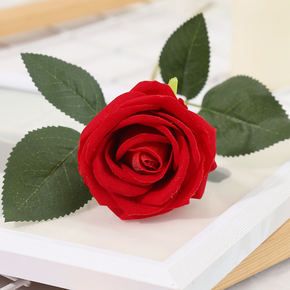 Realistic Velvet Rose Artificial Flower - Single Pearl Rose for Valentine's Day, Weddings, and Home Decor - Elegant Faux Floral Arrangement for Lasting Beauty