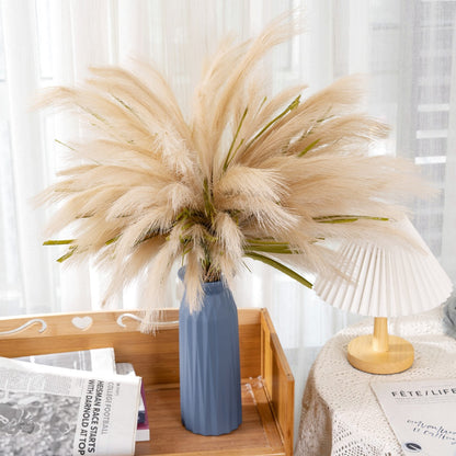 Realistic Pampas Grass Faux Flower Bouquet - Elegant Home Décor with Wooden Handle, Perfect for Floral Arrangements, Rustic Weddings & Special Occasions - MW09987