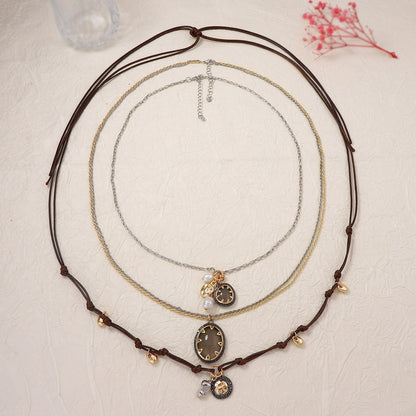 Chic Layered Alloy Pendant Necklace for Women - Vintage-Inspired, Versatile Jewelry for Casual and Dressy Occasions