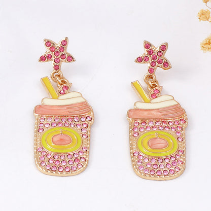 Charming Minimalist Cartoon-Inspired Alloy and Zirconia Teacup Cold Drink Earrings for Women – Perfect for Daily Wear and Unique Gifts