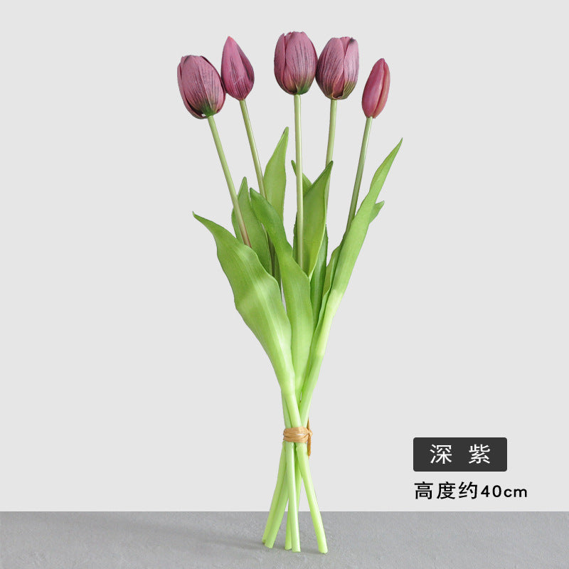 Realistic Faux Tulip Flower Arrangement - Soft Touch 5-Head PE Latex Silicone Home Décor for Living Room - Perfect for Year-Round Decoration and Allergy-Free Enjoyment