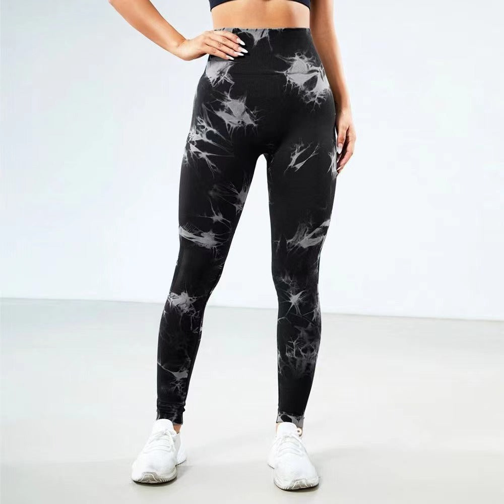 Seamless Tie Dye V Waist Yoga Pants for Women High Waist Butt Lifting Leggings for Running Fitness and Athleisure for a Peachy Bum