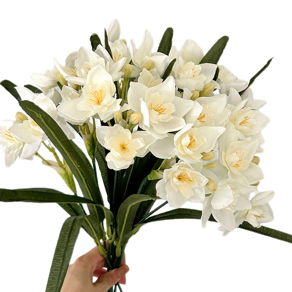 Multi-Stem Faux Narcissus Flowers - Elegant Silk Flower Bouquet for Living Room Decor, Dining Table Centerpiece, and Stylish Home Accents