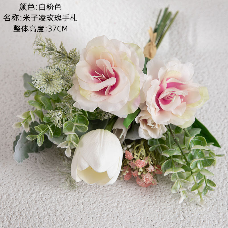 Mi Zi Ling Rose Handcrafted Faux Flower Bouquet - Elegant Home Décor Wall Art & Decorative Arrangement CF01144