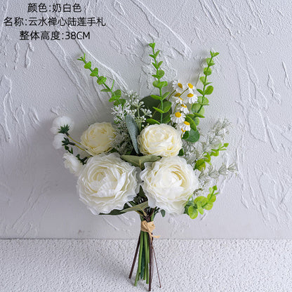 Elegant Artificial Lotus Handheld Bouquet - Serenity-Inspired Home and Wedding Decorations, Realistic Wall Hanging Floral Arrangement - CF01345