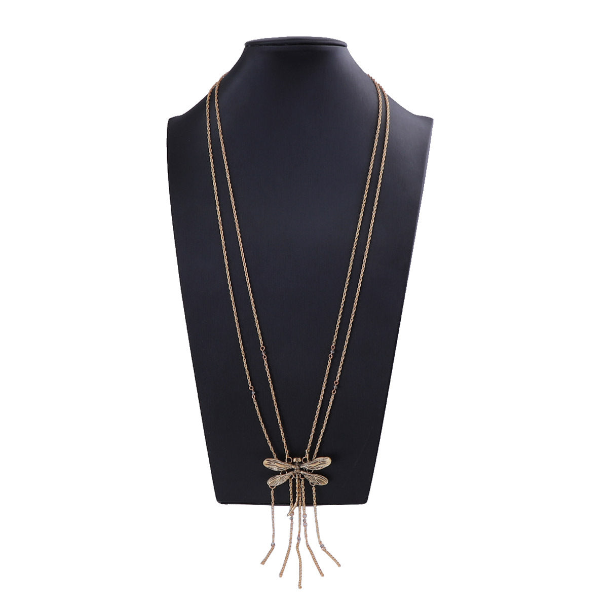 Elegant Luxury-Inspired Double Layer Women's Necklace with Alloy Dragonfly Pendant and Tassel Design – Perfect for Any Occasion